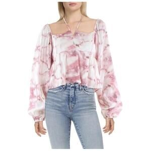 Lucy Paris Womens Pink Tie-Dye  Cropped Shirt‎ S